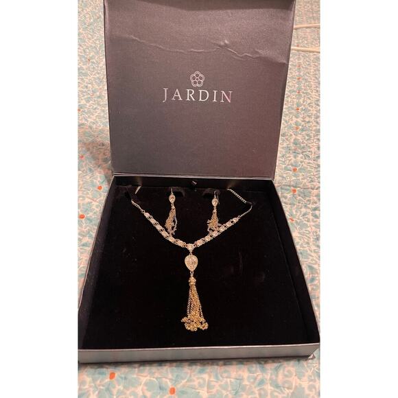 Jardin Rhinestone Gold Tone Tassel Necklace & Earring Set - Picture 2 of 2